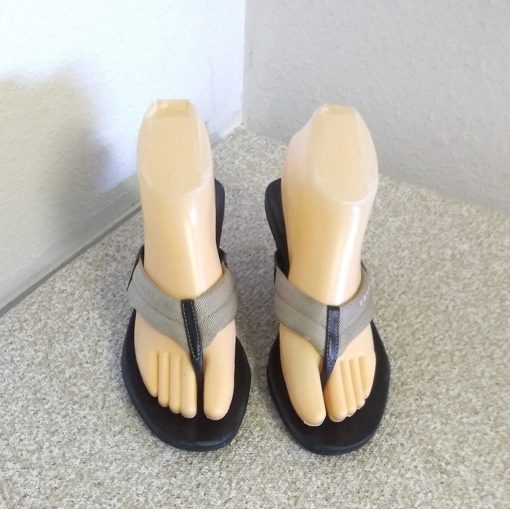 Prada Tan Black Kitten Heel Sandals - Picture 1 of 5